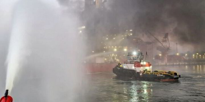 Fire hits support vessel at Brazil port